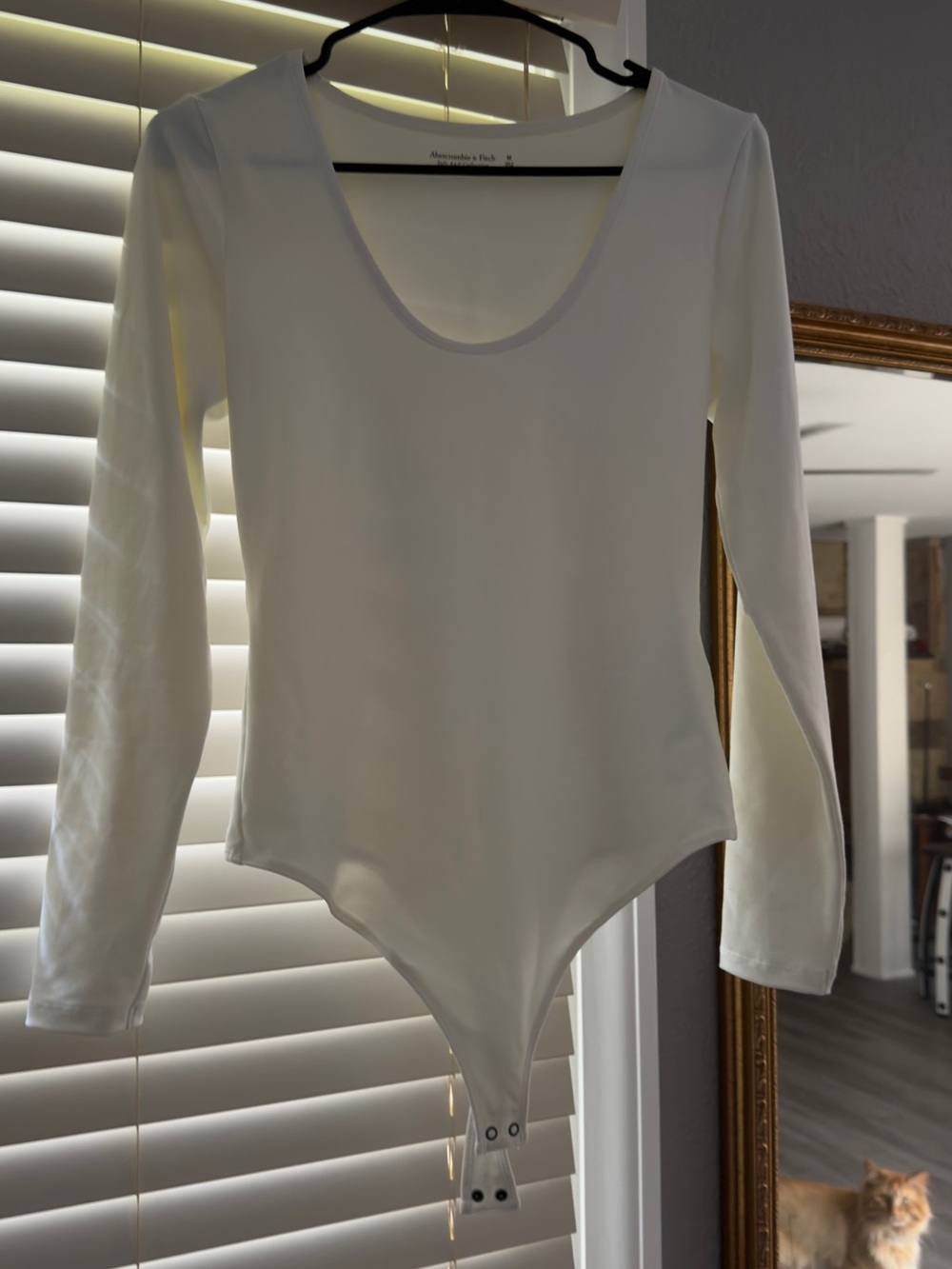 Abercrombie & Fitch Cream Long-Sleeve Scoop Neck Bodysuit